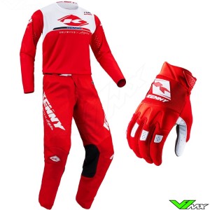 Kenny Track Raw Motocross Gear Combo - Red / White