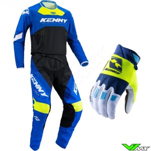 Kenny Track Force 2023 Motocross Gear Combo - Blue / Neon Yellow