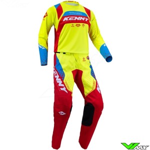 Kenny Track Focus 2023 Youth Motocross Gear Combo - Neon Yellow / Red