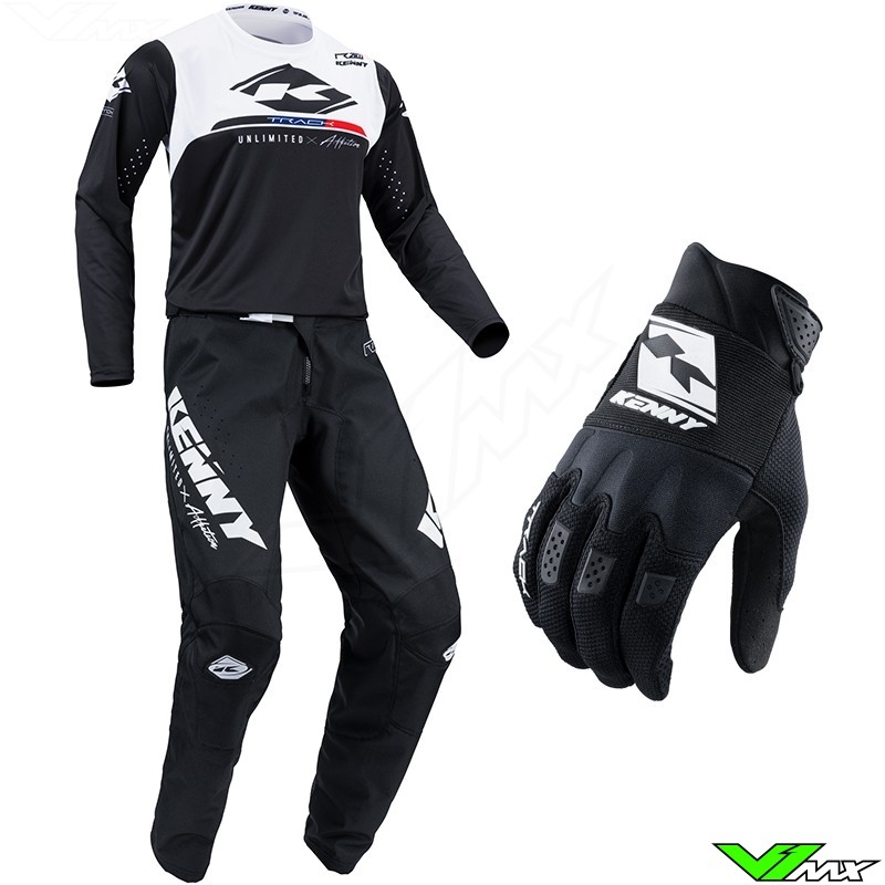 Kenny Track Raw Youth Motocross Gear Combo - Black / White