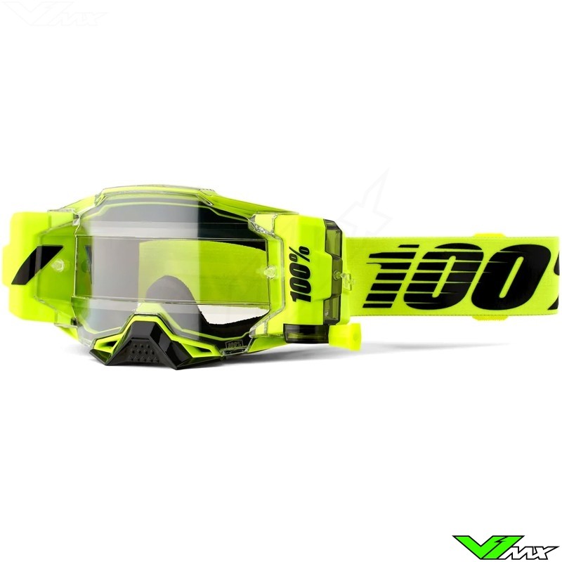 100% Armega Forecast Motocross Goggles with Roll-off - Yellow