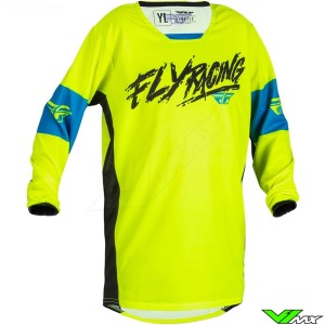 Fly Racing Kinetic Khaos 2023 Youth Motocross Jersey - Fluo Yellow / Cyaan