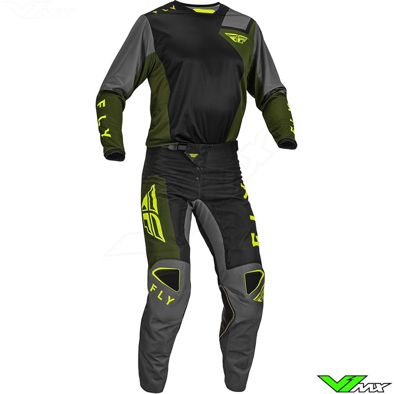 Fly Racing Kinetic Jet 2023 Motocross Gear Combo - Olive / Fluo Yellow