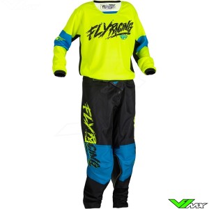 Fly Racing Kinetic Khaos 2023 Youth Motocross Gear Combo - Fluo Yellow / Cyaan