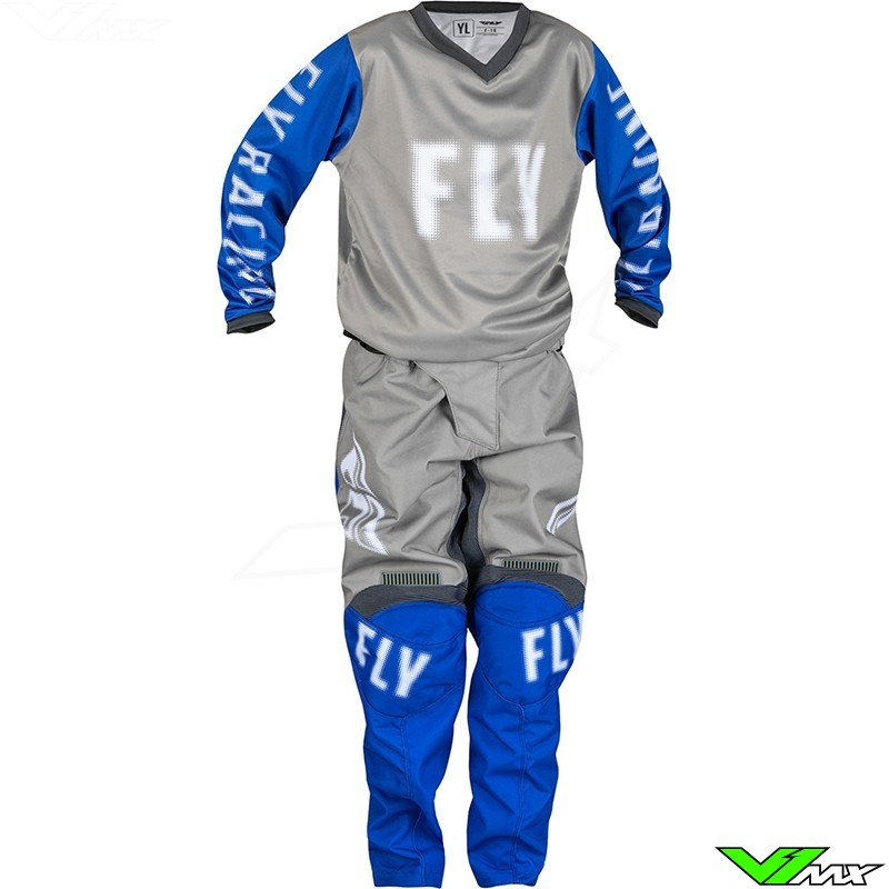 Fly Racing F-16 2023 Youth Motocross Gear Combo - Grey / Blue