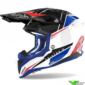 Airoh Aviator 3 Push Motocross Helmet - White / Blue / Red