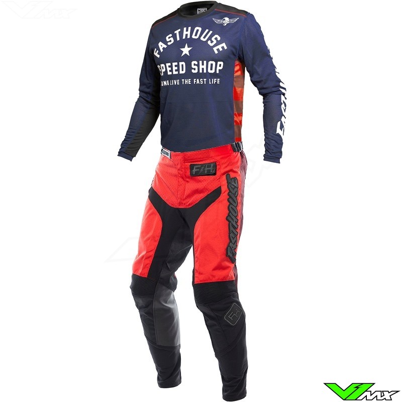 Fasthouse Grindhouse Originals Air Cooled Motocross Gear Combo - Navy / Red / Black