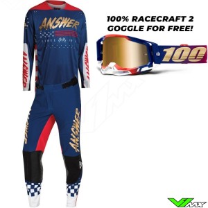Answer Elite Redzone 2022 Motocross Gear Combo - Red / Blue / Gold
