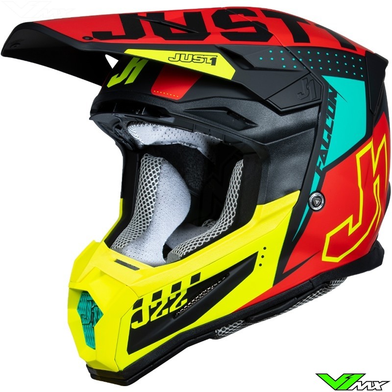 Just1 J22 Falcon Youth Motocross Helmet - Red / Fluo Yellow