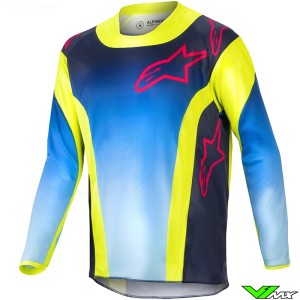 Alpinestars Racer Hoen 2024 Youth Motocross Jersey - Fluo Yellow / Blue / Night Navy