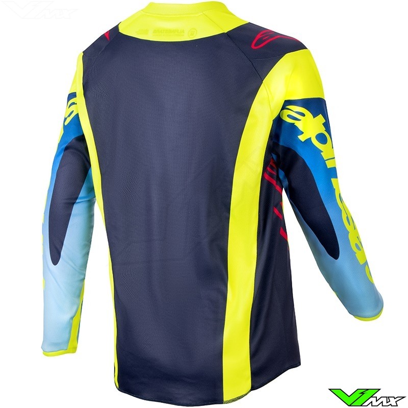Alpinestars Racer Hoen 2024 Youth Motocross Jersey Fluo Yellow Blue Night Navy