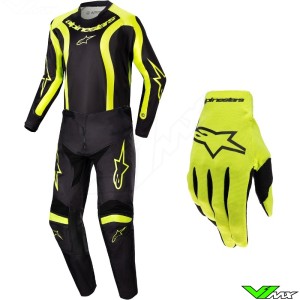 Alpinestars Racer Lurv 2024 Youth Motocross Gear Combo - Black / Fluo Yellow