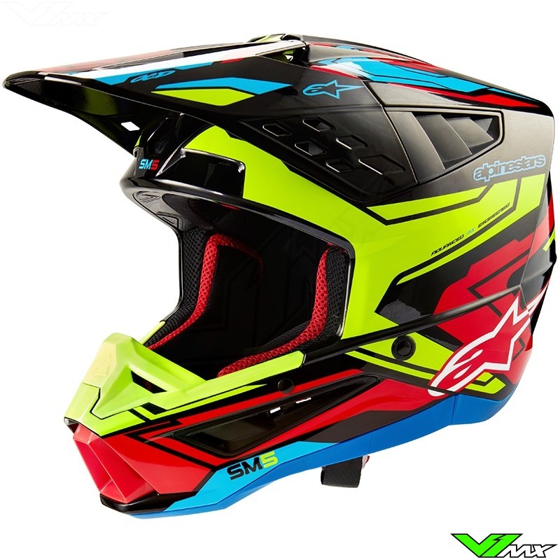 Alpinestars S-M5 Action 2 Motocross Helmet - Black / Fluo Yellow / Bright Red