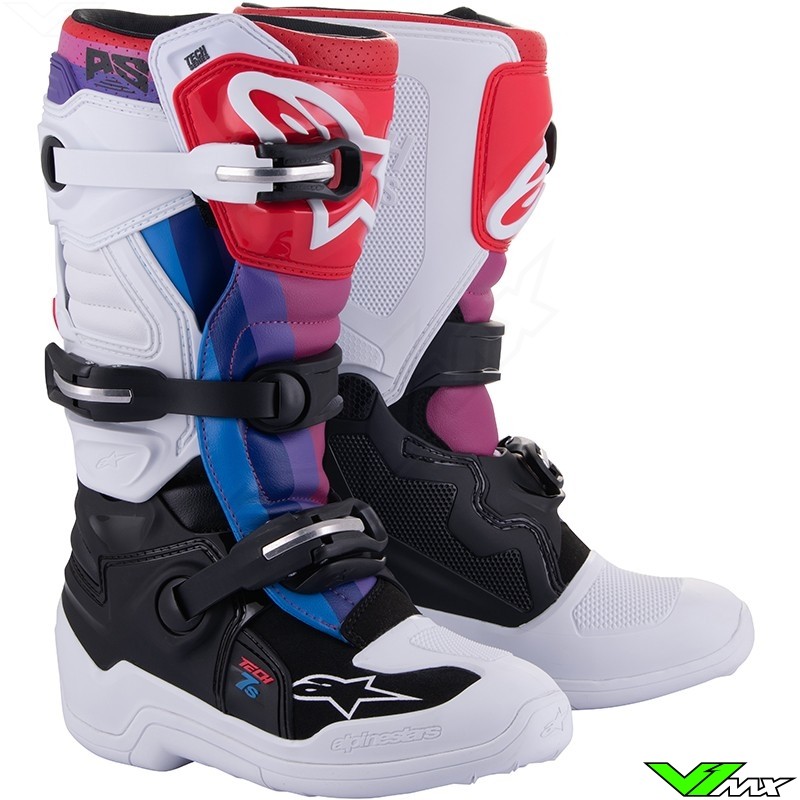 Alpinestars Tech 7s Youth Motocross Boots - White / Black / Rainbow