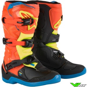 Alpinestars Tech 3s Kinder Crosslaarzen - Fluo Oranje / Fluo Geel / Enamel Blauw