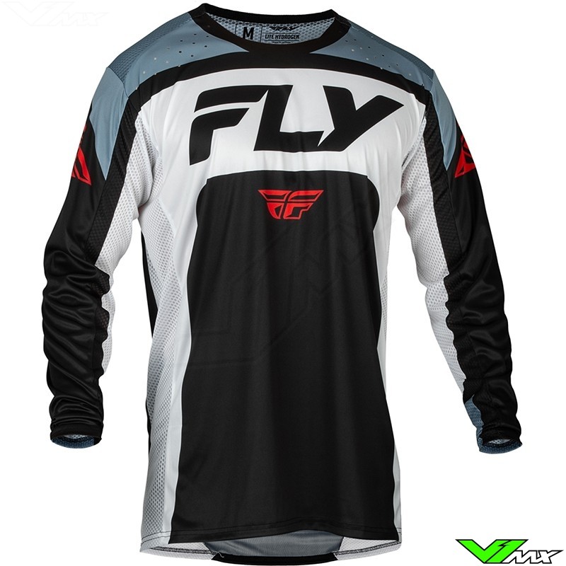 Fly Racing Lite 2024 Motocross Jersey - Black / White / Denim Grey