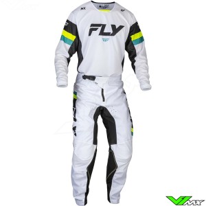 Fly Racing Kinetic Prix 2024 Motocross Gear Combo - White / Black / Fluo Yellow