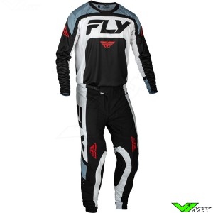 Fly Racing Lite 2024 Motocross Gear Combo - Black / White / Denim Grey