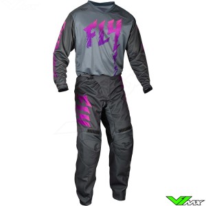 Fly Racing F-16 2024 Youth Motocross Gear Combo - Grey / Charcoal / Pink