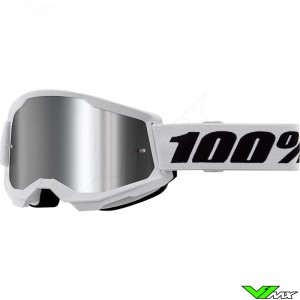 Motocross Goggle 100% Strata 2 White - Silver Mirror Lens