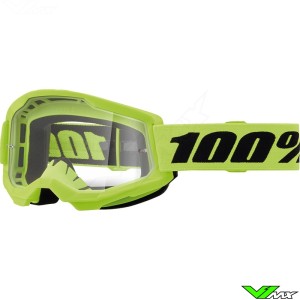 Youth Motocross Goggle 100% Strata 2 Youth Neon Yellow - Clear Lens