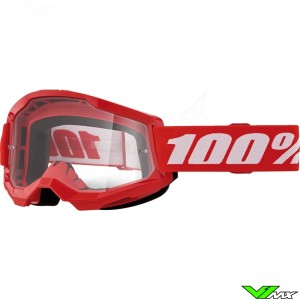 Youth Motocross Goggle 100% Strata 2 Youth Red - Clear Lens
