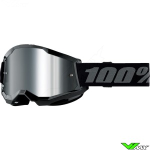 Youth Motocross Goggle 100% Strata 2 Youth Black - Silver Mirror Lens