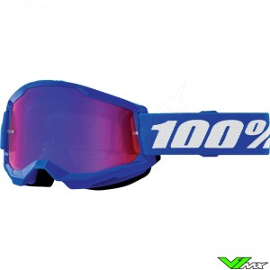 Youth Motocross Goggle 100% Strata 2 Youth Blue - Red/Blue Mirror Lens