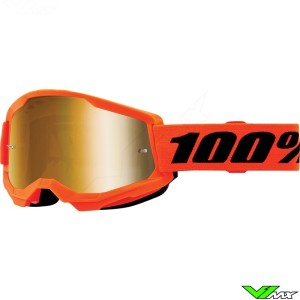 Youth Motocross Goggle 100% Strata 2 Youth Neon Orange - Gold Mirror Lens