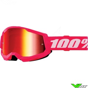 Youth Motocross Goggle 100% Strata 2 Youth Pink - Red Mirror Lens