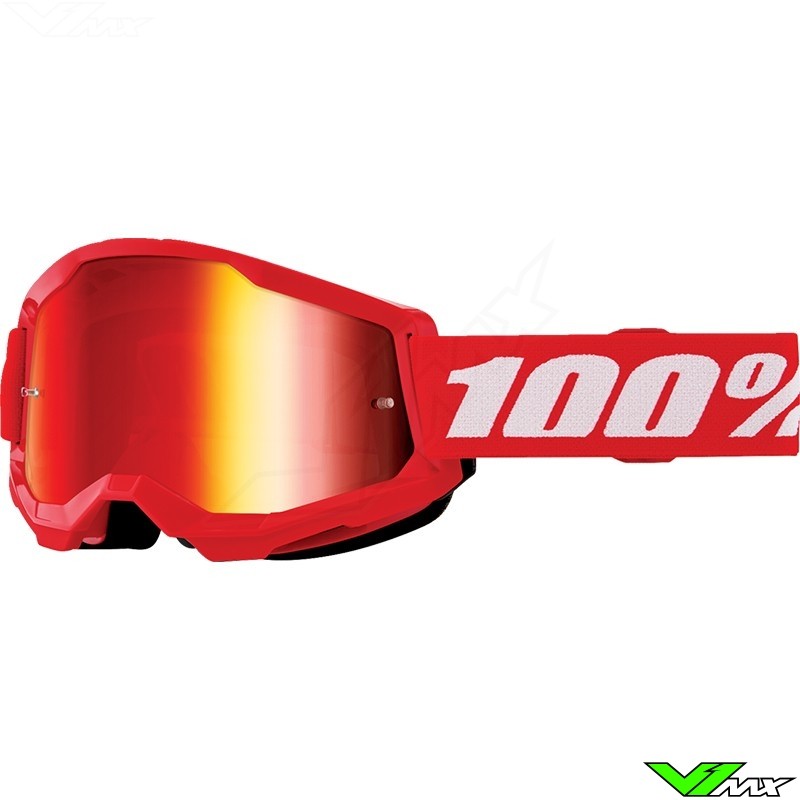 Youth Motocross Goggle 100% Strata 2 Youth Red - Red Mirror Lens