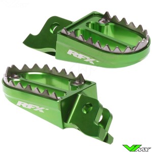 RFX Pro Footpegs Shark Teeth Green - Kawasaki KXF250 KXF450