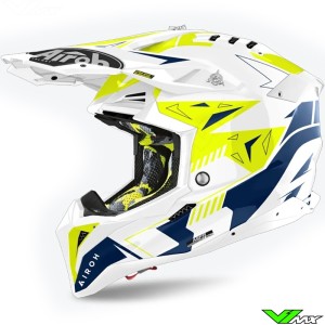 Airoh Aviator 3 Spin Motocross Helmet - White / Fluo Yellow / Blue