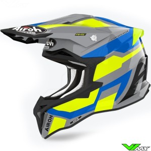 Airoh Strycker Glam Motocross Helmet - Grey / Fluo Yellow / Blue