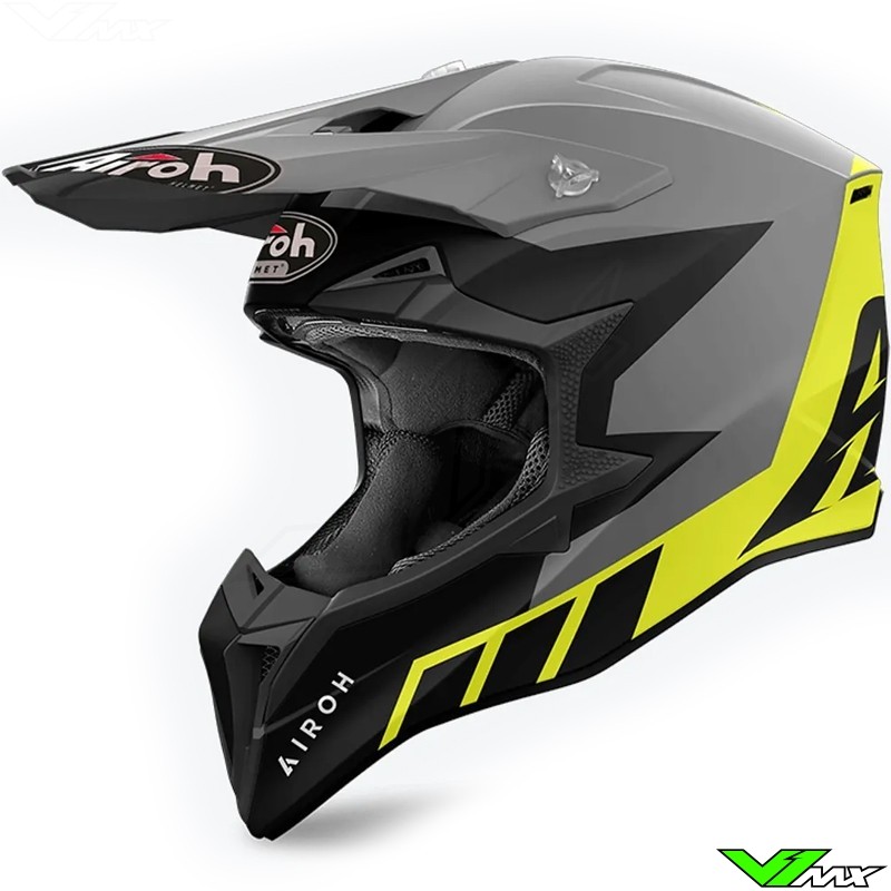 Airoh Wraaap Reloaded Motocross Helmet - Grey / Fluo Yellow / Matte