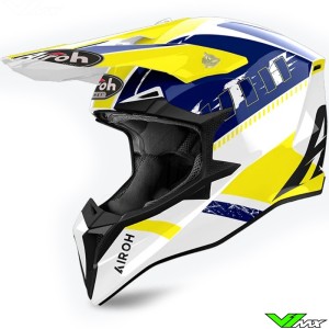 Airoh Wraaap Feel Motocross Helmet - Fluo Yellow / White / Blue