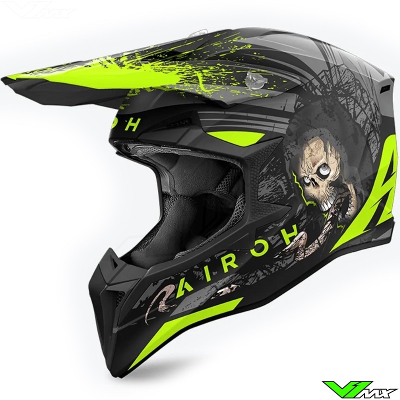 Airoh Wraaap Darkness Motocross Helmet - Fluo Yellow / Matte