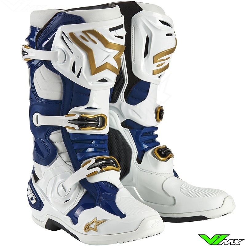 Alpinestars Tech 10 Limited Edition Tropical Glendale Motocross Boots - White / Dark Blue / Gold