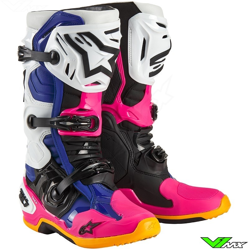 Alpinestars Tech 10 Limited Edition Coast SX Daytona Motocross Boots - White / Dark Blue / Fluo Pink