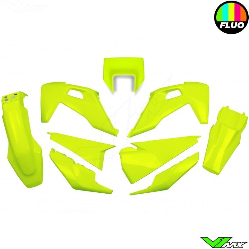 UFO Plastic Kit with Headlight Plastic Neon Yellow - Husqvarna FE250 FE350 FE450 FE501 TE150 TE250 TE300 TX300