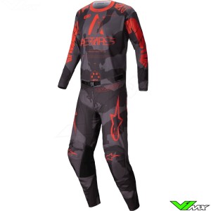 Alpinestars Racer Hollow 2025 Motocross Gear Combo - Gray Camo / Fluo Orange