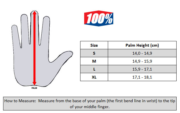 100% Youth Gloves Size Chart