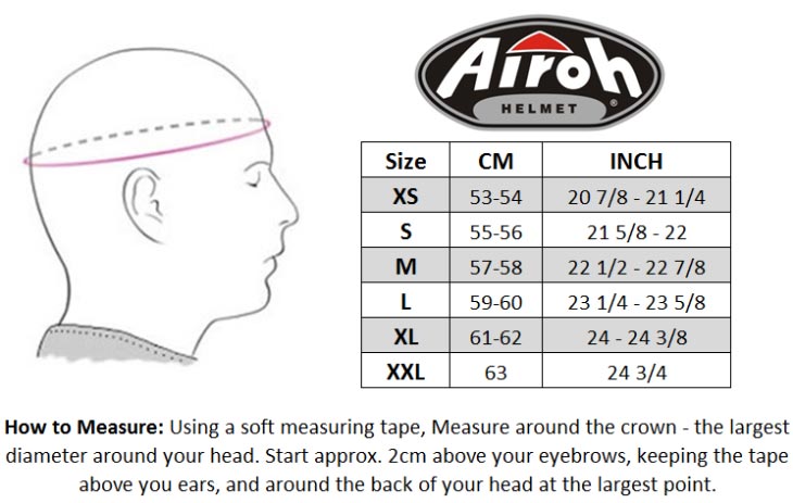 Airoh Helmet Size chart