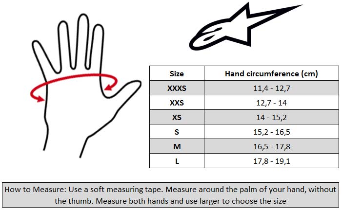 Youth Dirt Bike Glove Size Chart