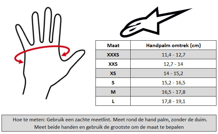 Alpinestars Kinder Crosshandschoenen maattabel