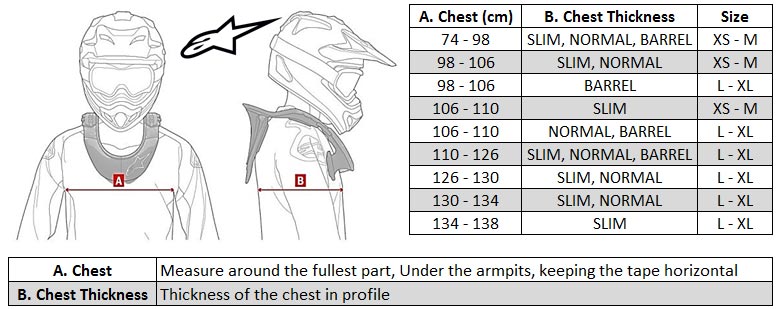 Alpinestars Bionic Neck Brace Sizing Chart