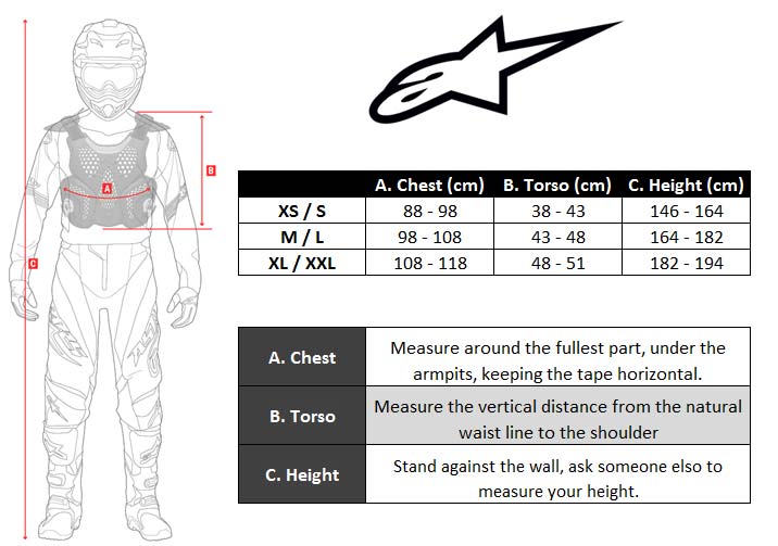 Alpinestars Bionic Tech V2 Size Chart