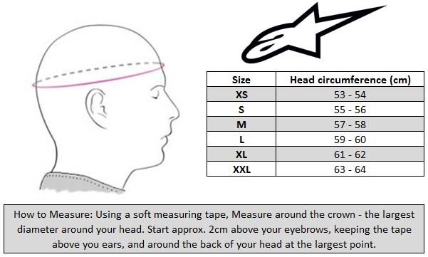 Alpinestars Supertech S-M10 MX Helmet Size Chart