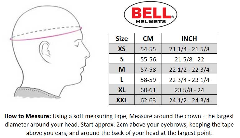 Bell Moto-9 Helmet size chart