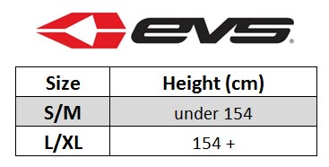 EVS Epic KneeProtection Size chart